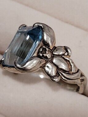 14k Solid White Gold 10g Blue Topaz Chunky Statement Ring